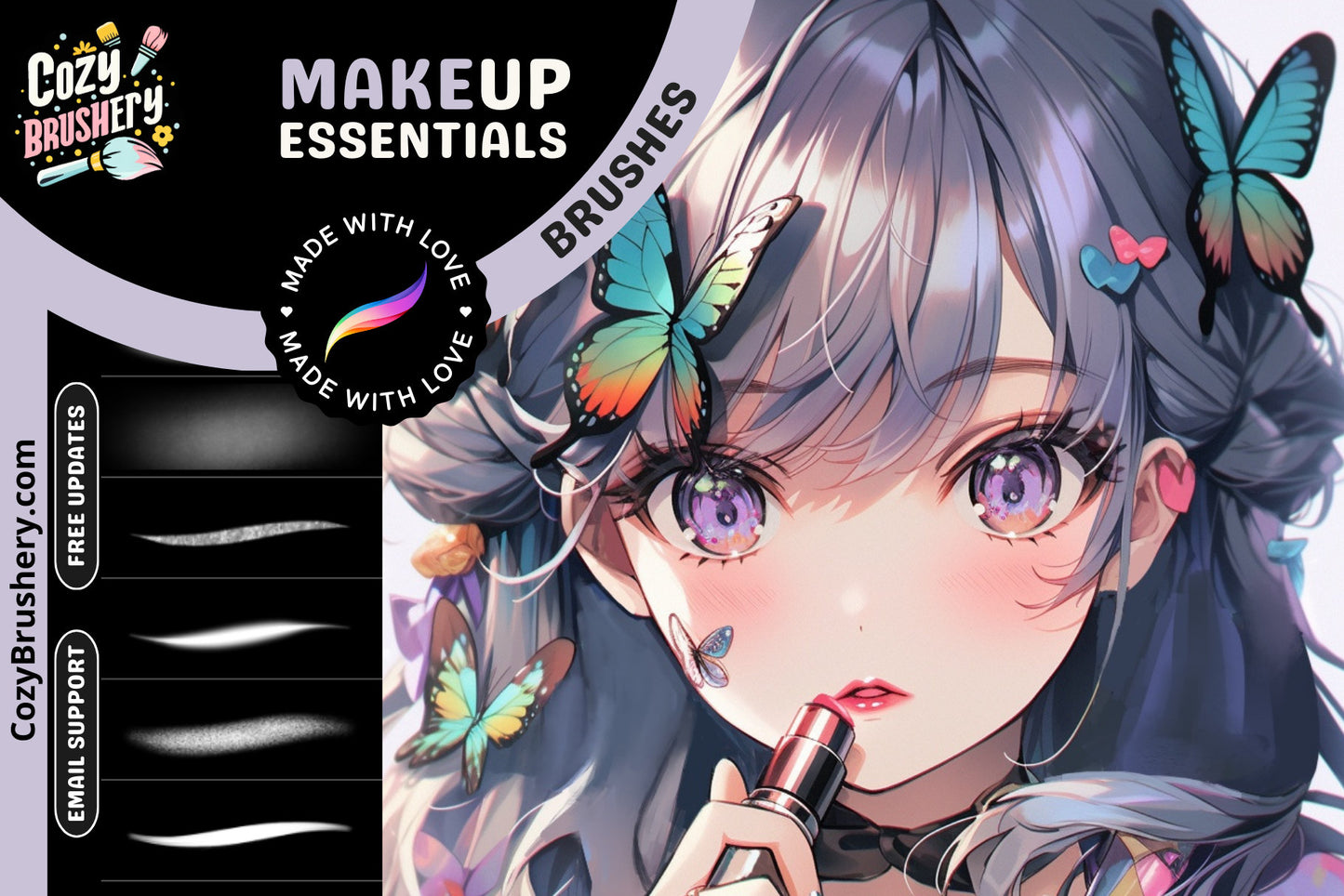 Procreate Brushes: Easy Makeup Magic, 9 Essential Make up Brushes for Flawless Beauty Anime and Realism Illustrations