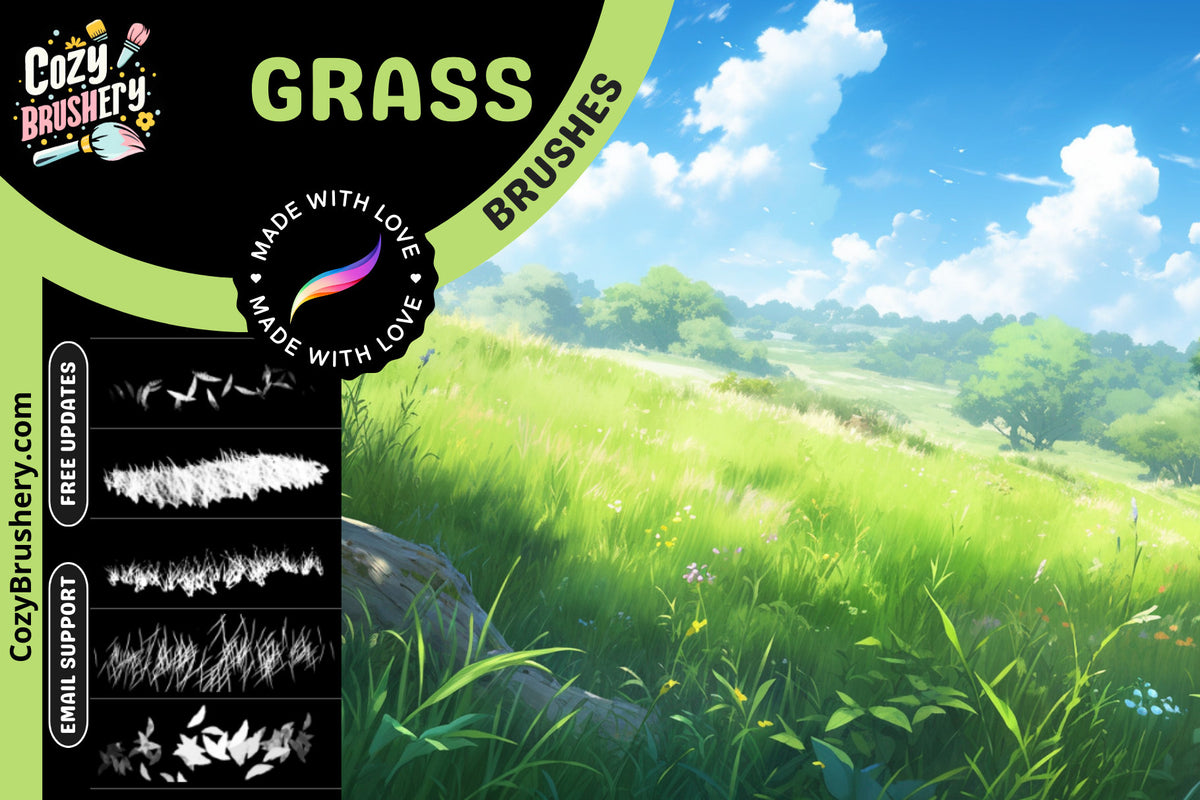 Procreate Brushes and Stamps: Verdant Paradise, 240+ Lush Grass and Vegetation Brushes for Dynamic Nature Art, Ghibli and Makoto Shinkai