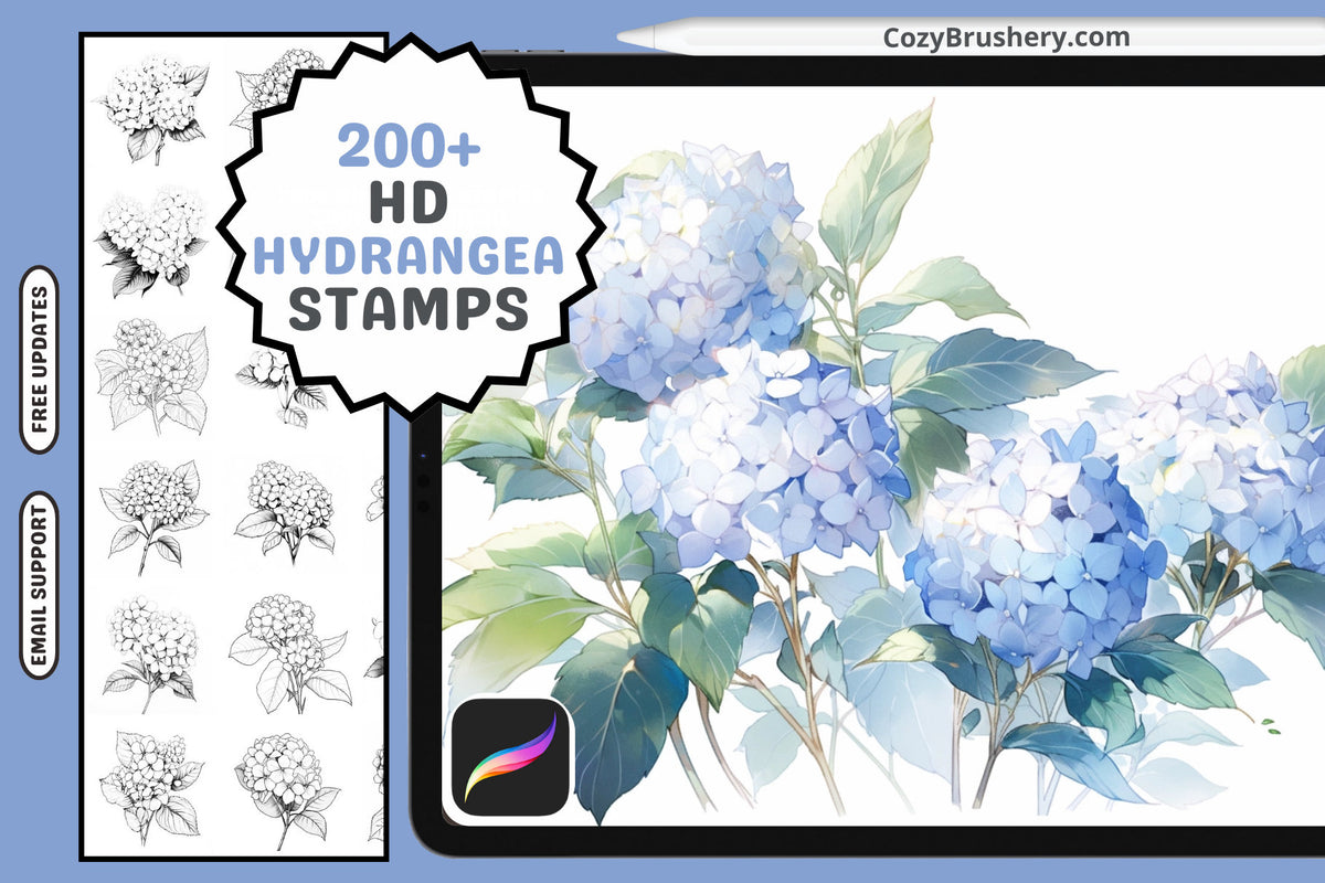 200+ Procreate Hydrangea Flower Stamps, Floral Brushes for Digital Art, Blooming Creativity, Instant Download