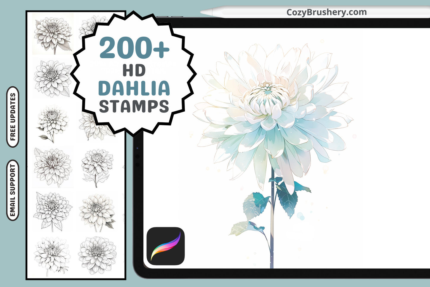 200+ Procreate Dahlia Stamps, Lush Dahlia Brushes For Enchanting Digital Art, Instant Download