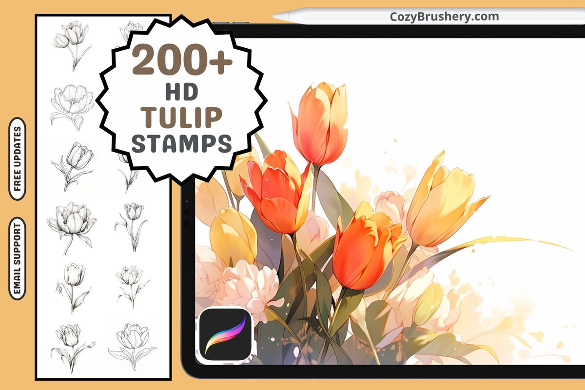 200+ Procreate Tulip Stamps, Exquisite Tulip Brushes For Digital Art, Instant Download, Flower Art Stamps