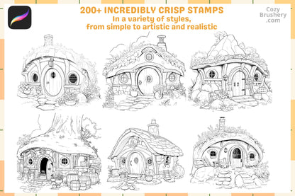 Procreate Stamps: Hobbit House Collection, Enchanting Brushes for Fantasy Landscapes, Cozy Homes