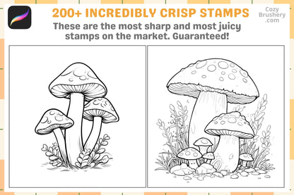 Procreate Brushes: Mushroom Magic Pack, 200+ Stamps for Enchanted Forests, Procreate Stamps