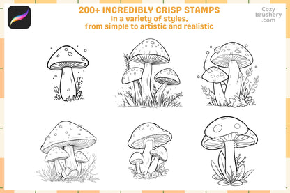 Procreate Brushes: Mushroom Magic Pack, 200+ Stamps for Enchanted Forests, Procreate Stamps