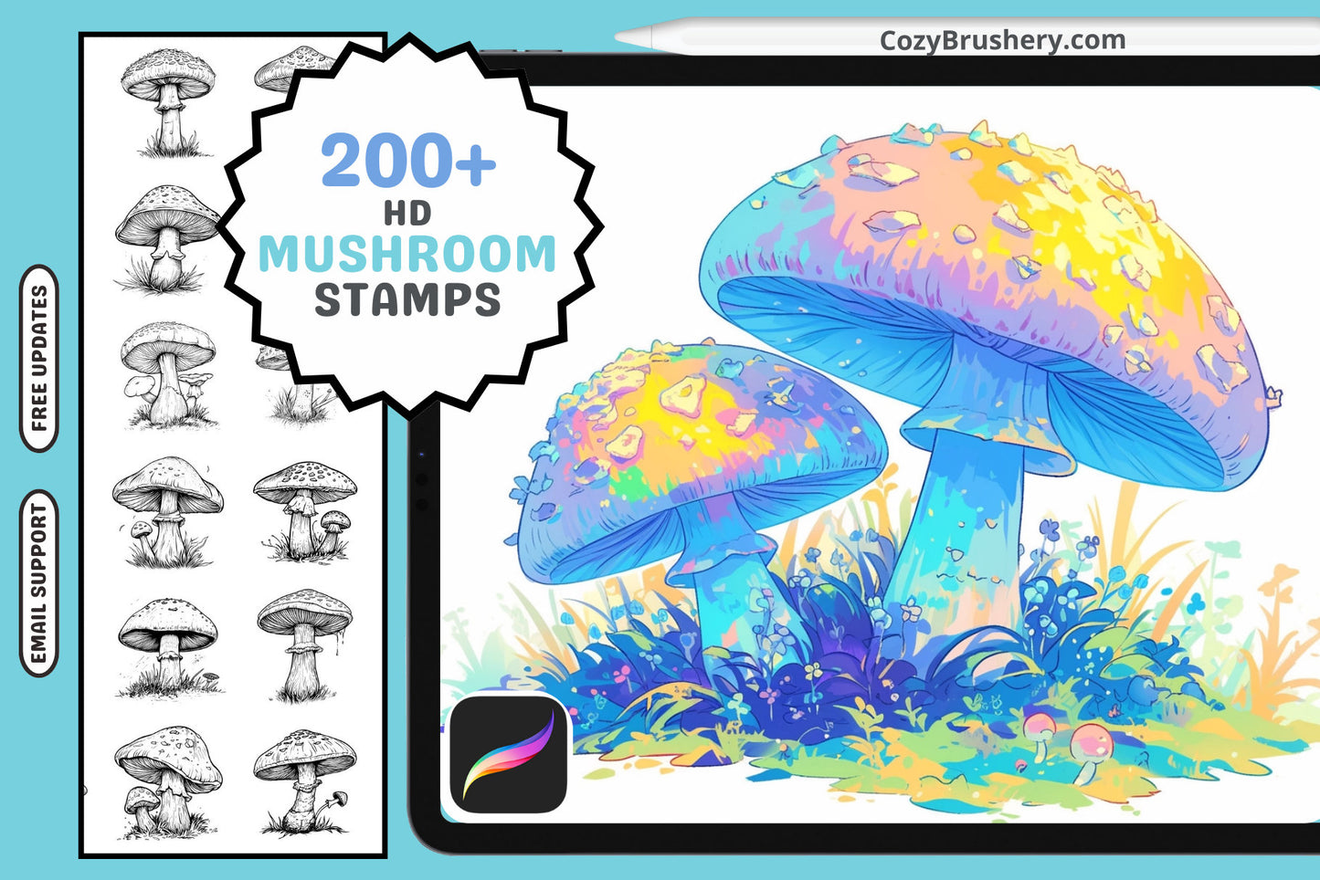 Procreate Brushes: Mushroom Magic Pack, 200+ Stamps for Enchanted Forests, Procreate Stamps