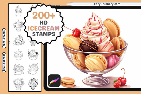 Procreate Brushes: Ice Cream Dream Pack, 200+ Sweet Stamps for Cool Creations, Procreate Stamps