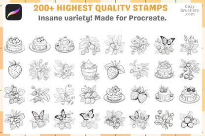 Procreate Brushes: Strawberry Fields Pack, 200+ Fruit Stamps for Fresh Designs, Procreate Stamps