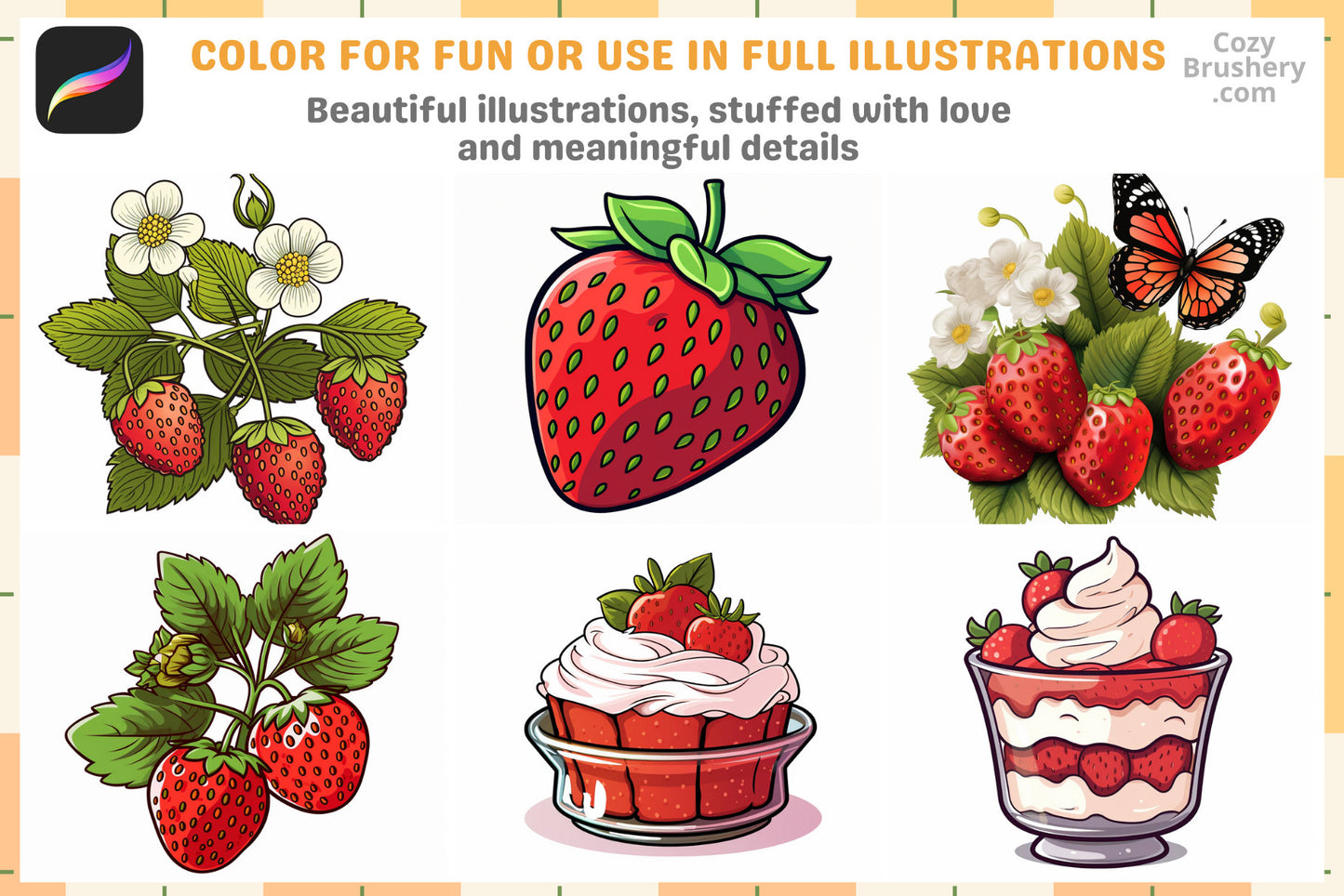 Procreate Brushes: Strawberry Fields Pack, 200+ Fruit Stamps for Fresh Designs, Procreate Stamps