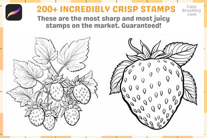 Procreate Brushes: Strawberry Fields Pack, 200+ Fruit Stamps for Fresh Designs, Procreate Stamps