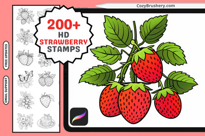 Procreate Brushes: Strawberry Fields Pack, 200+ Fruit Stamps for Fresh Designs, Procreate Stamps