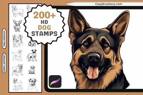 Procreate Stamps: Canine Collection, 200+ Dog Stamps with Various Breeds for Animal Illustrations, Procreate Stamps