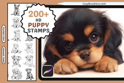 Procreate Stamps: Puppy Love Pack, 200+ Small Dog Puppy Stamps for Cute Animal Designs, Procreate Stamps