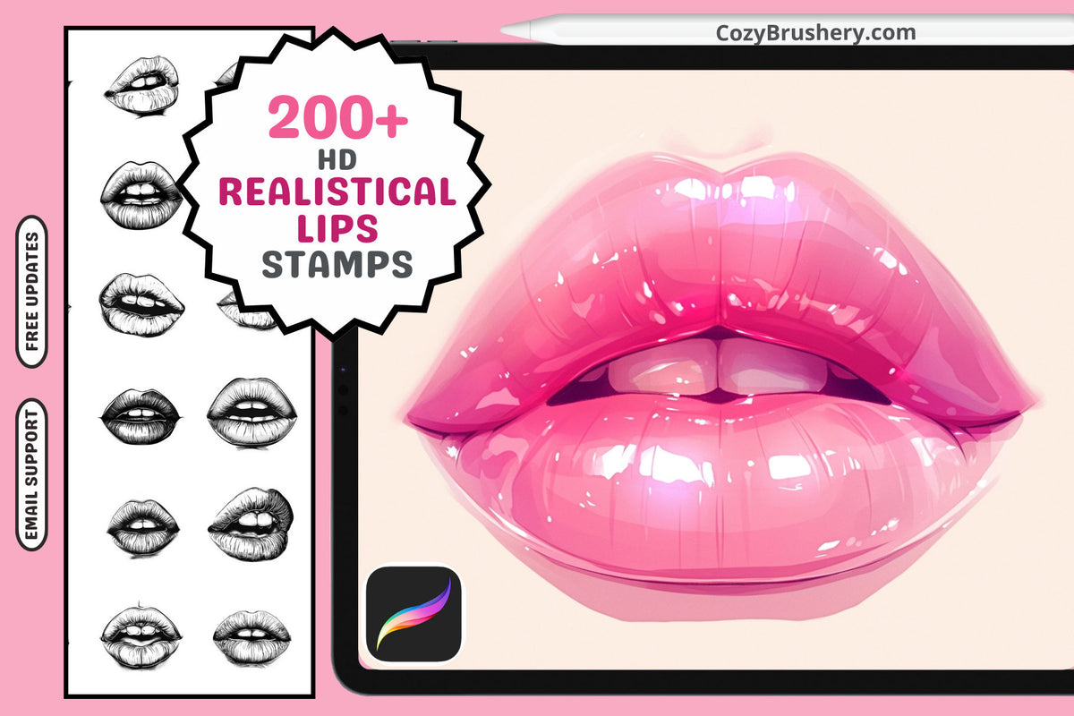 Procreate Stamps: Lip Artistry Pack, 200+ Realistic Lip Stamps for Beauty and Character Design, Procreate Brushes