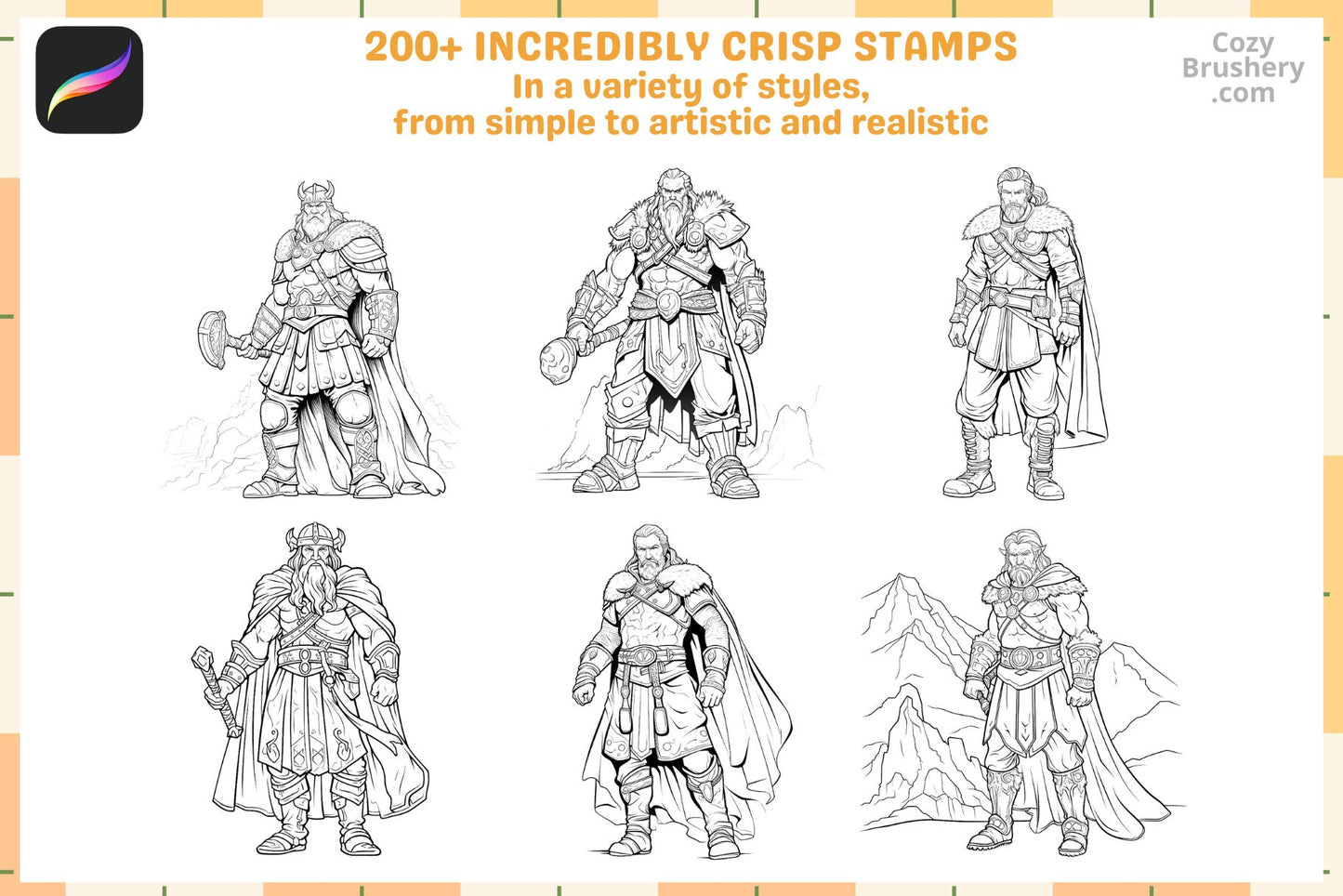 Procreate Stamps: Viking Valor Pack, 200+ Stamps for Norse Mythology Art, Warriors, and Runes