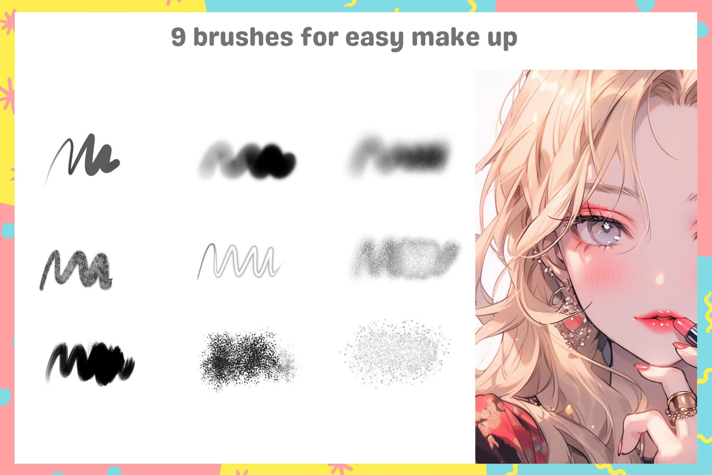 Procreate Brushes: Easy Makeup Magic, 9 Essential Make up Brushes for Flawless Beauty Anime and Realism Illustrations