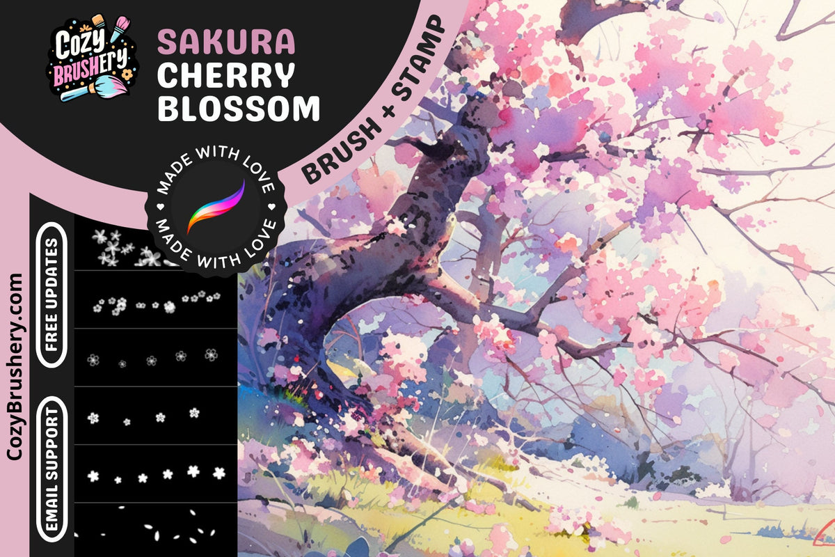 Procreate Brushes: Sakura Cherry Blossom Bliss, 64 Enchanting Petal and Flower Brushes and Stamps for Dreamy Artworks