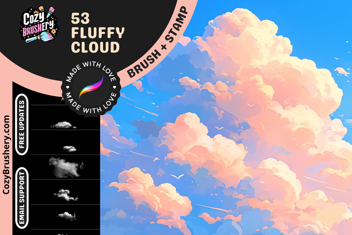 Procreate Stamps and Brushes: Fluffy Cloud Wonders, Soft & Dreamy Cloud Brushes for Magical Sky Scenes in Art, Realistical Cloud Stamps