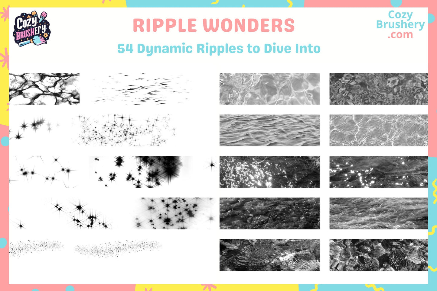 Procreate Water Brushes and Stamps: Water Ripple Brushes for Serene Scenes and Reflections, for anime, manga and realistic style