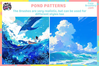 Procreate Water Brushes and Stamps: Water Ripple Brushes for Serene Scenes and Reflections, for anime, manga and realistic style