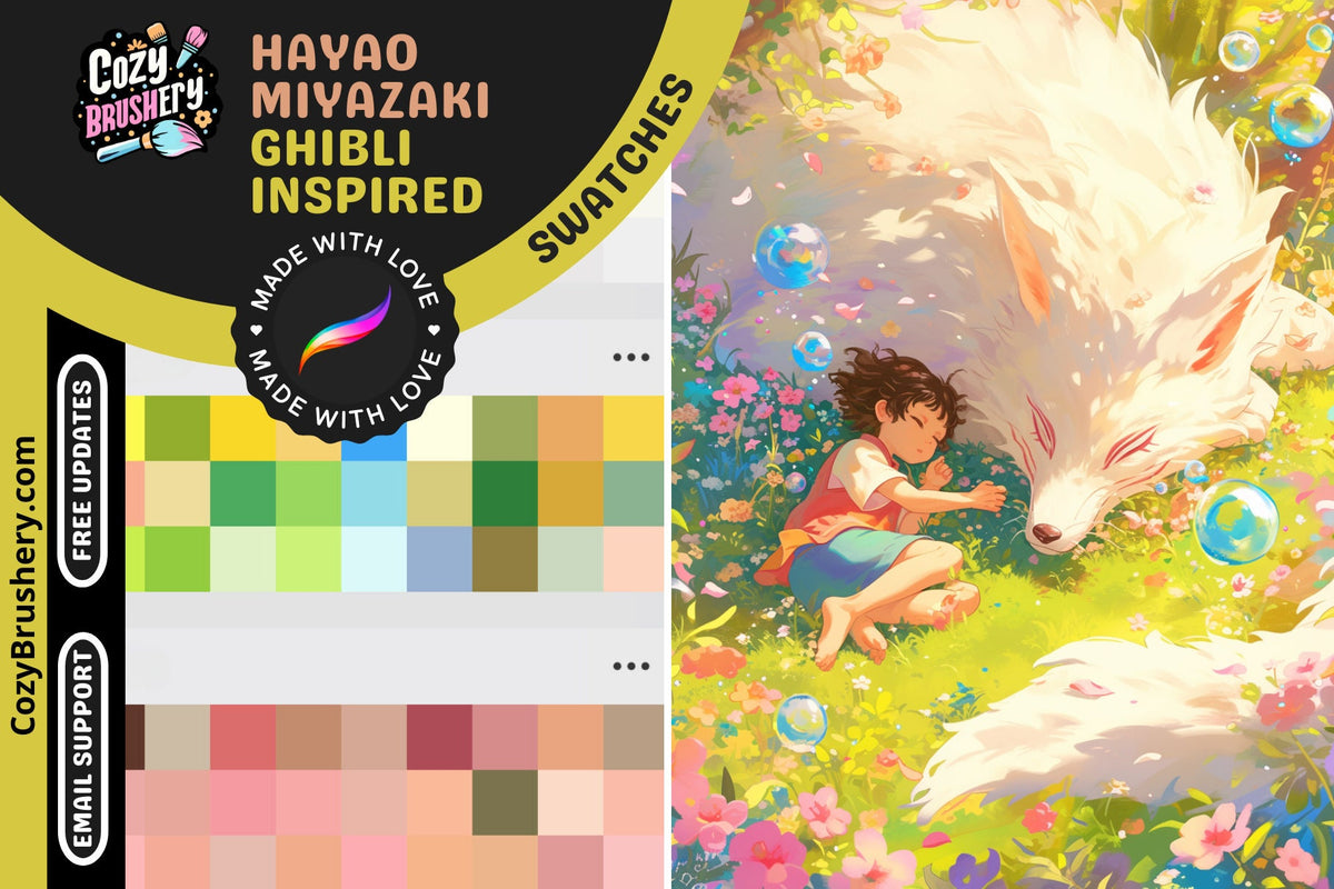 Procreate Swatches: Miyazaki Magic, 10 Color Swatches Inspired by Hayao Miyazaki's Masterpieces, Dreamy Palettes for Enchanting Artworks