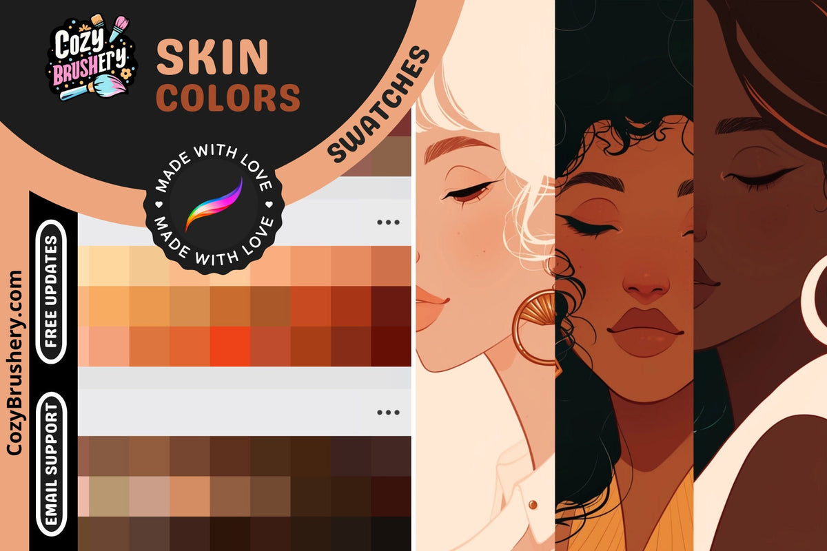 Procreate Swatches: Skin Tones Harmony, 32 Total Swatches - 16 Realistic + 16 Anime Skin Tones, Perfect Color Palettes for All Characters