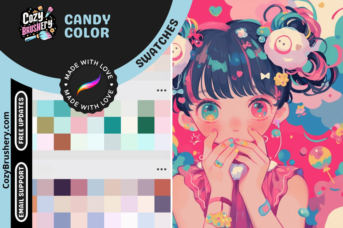 Procreate Swatches: Candy Kingdom, 14 Sweet-Inspired Color Swatches for Deliciously Vibrant Artworks, Cute Pastel Color Palettes