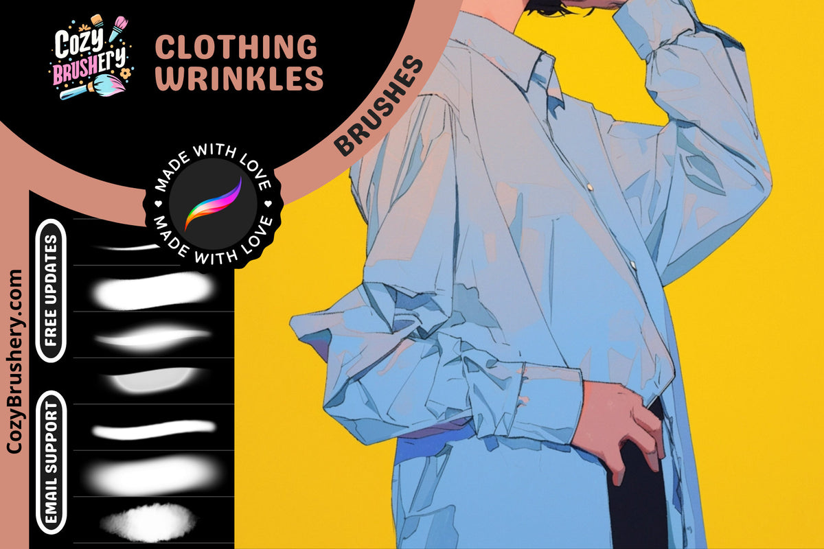 Procreate Brushes: Ultimate Clothing Wrinkle Wizard, 17 Dynamic Brushes for Realistic Fabric Folds, Fashion and Costume Design