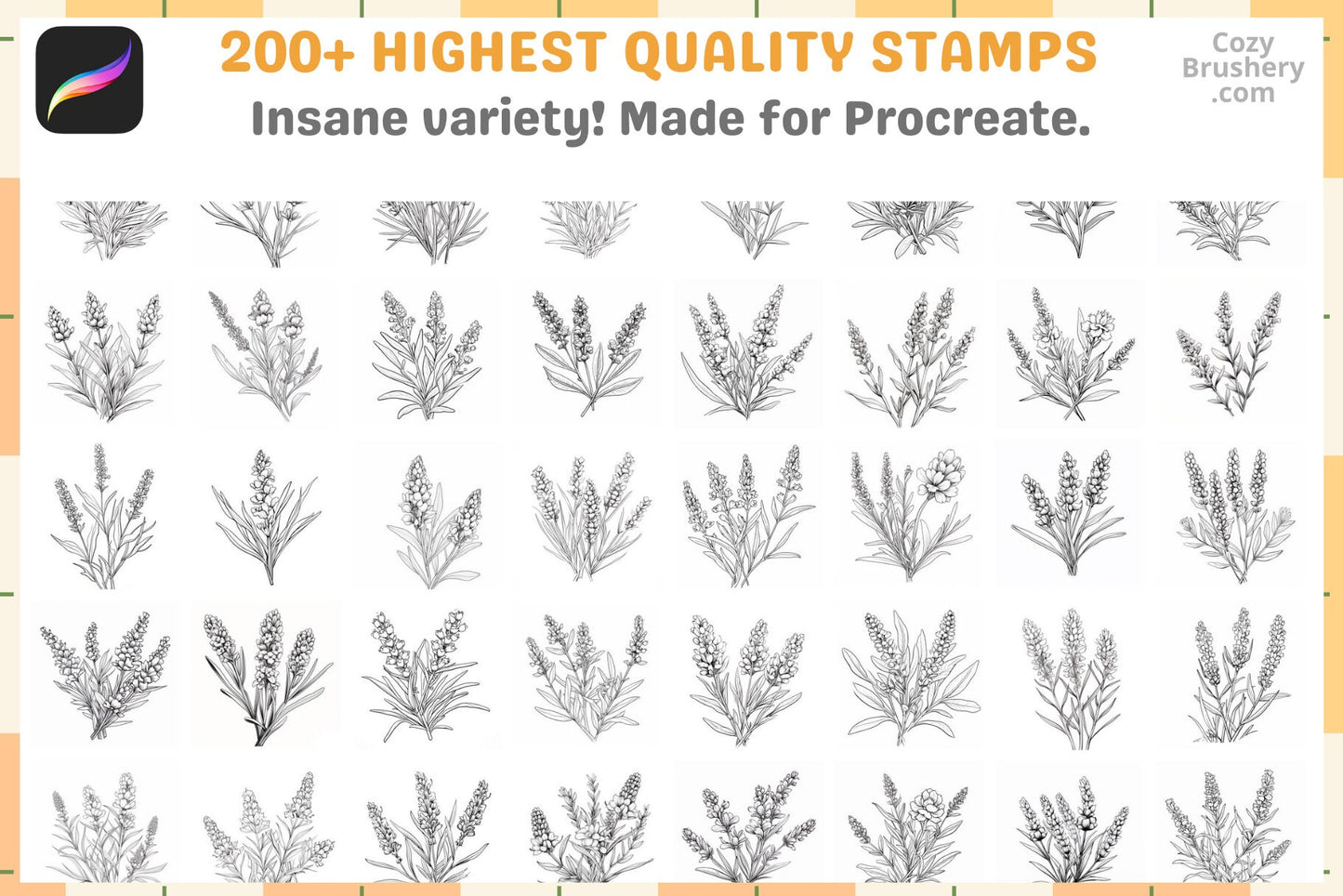 200+ Procreate Lavender Stamps, Serene Lavender Brushes For Peaceful Digital Art, Instant Download