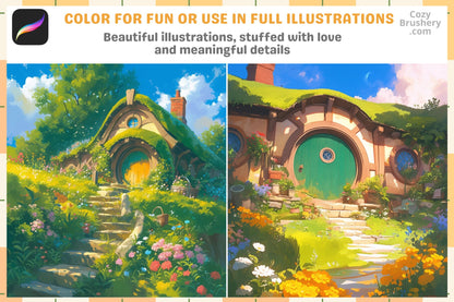 Procreate Stamps: Hobbit House Collection, Enchanting Brushes for Fantasy Landscapes, Cozy Homes