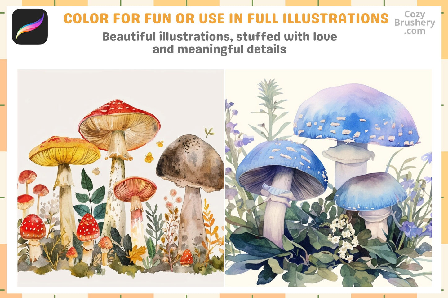 Procreate Brushes: Mushroom Magic Pack, 200+ Stamps for Enchanted Forests, Procreate Stamps