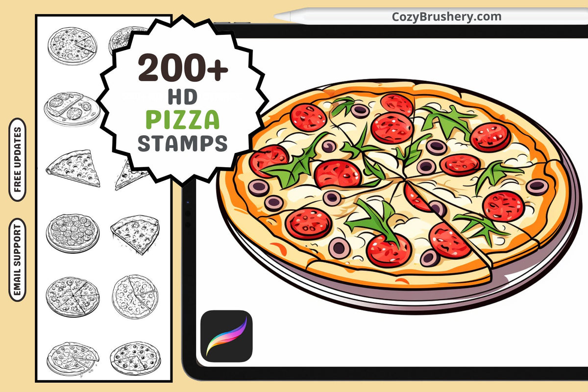 Procreate Brushes: Pizza Party Pack, 200+ Delicious Stamps for Tasty Artworks, Procreate Stamps