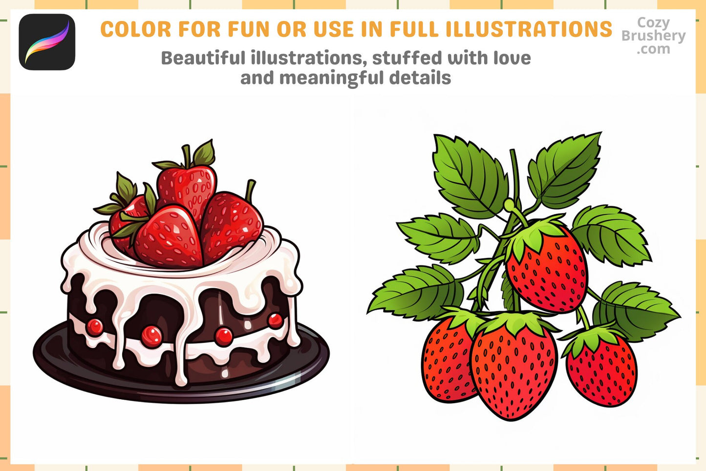 Procreate Brushes: Strawberry Fields Pack, 200+ Fruit Stamps for Fresh Designs, Procreate Stamps