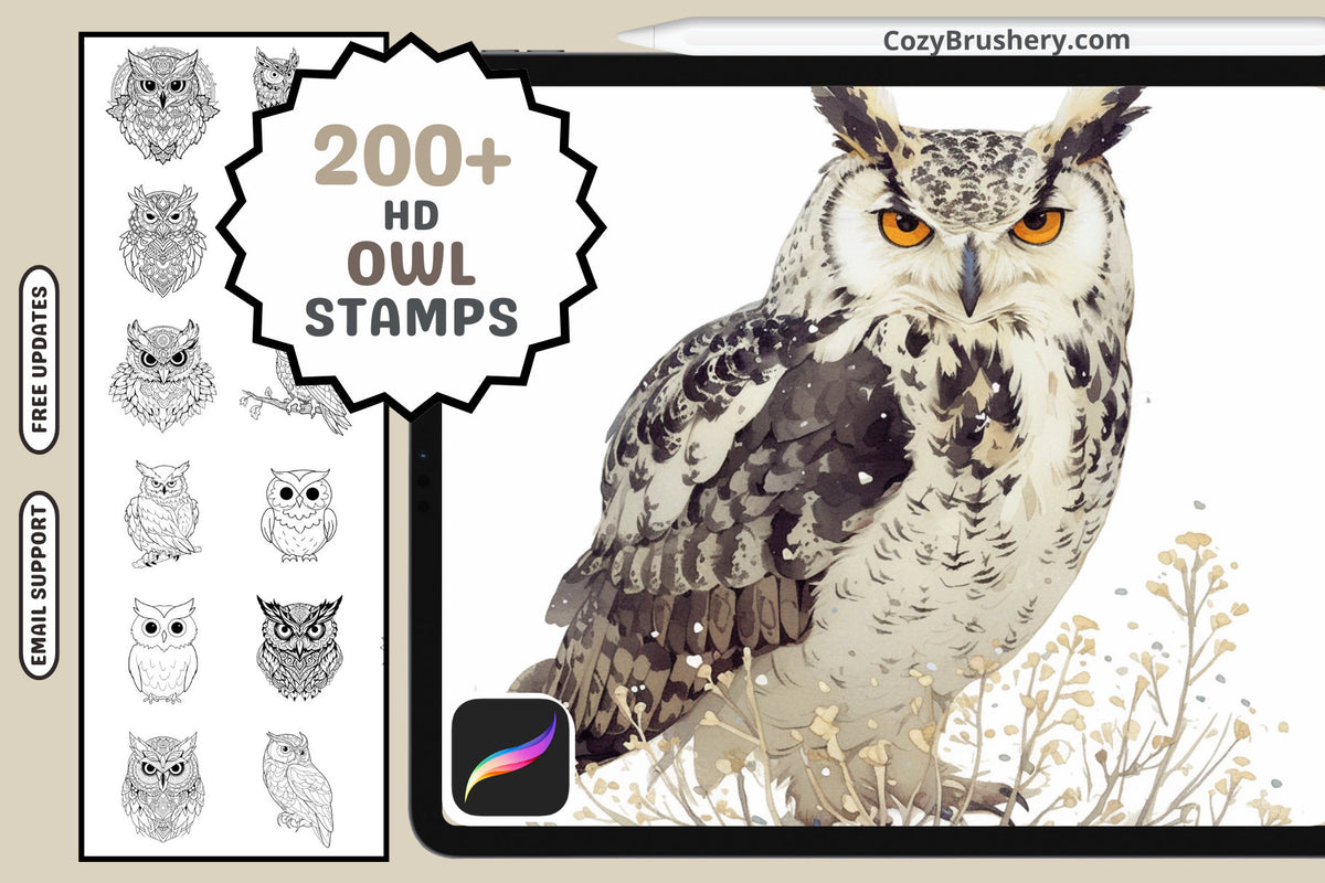 Procreate Stamps: Owl Enchantment Pack, 200+ Owl Stamps for Mystical Forest Scenes, Procreate Stamps