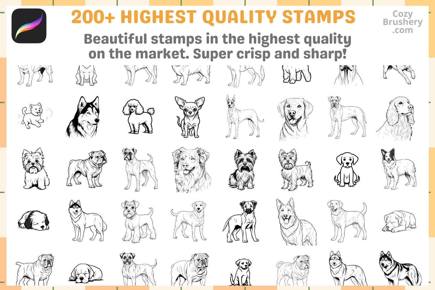 Procreate Stamps: Canine Collection, 200+ Dog Stamps with Various Breeds for Animal Illustrations, Procreate Stamps