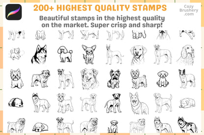 Procreate Stamps: Canine Collection, 200+ Dog Stamps with Various Breeds for Animal Illustrations, Procreate Stamps