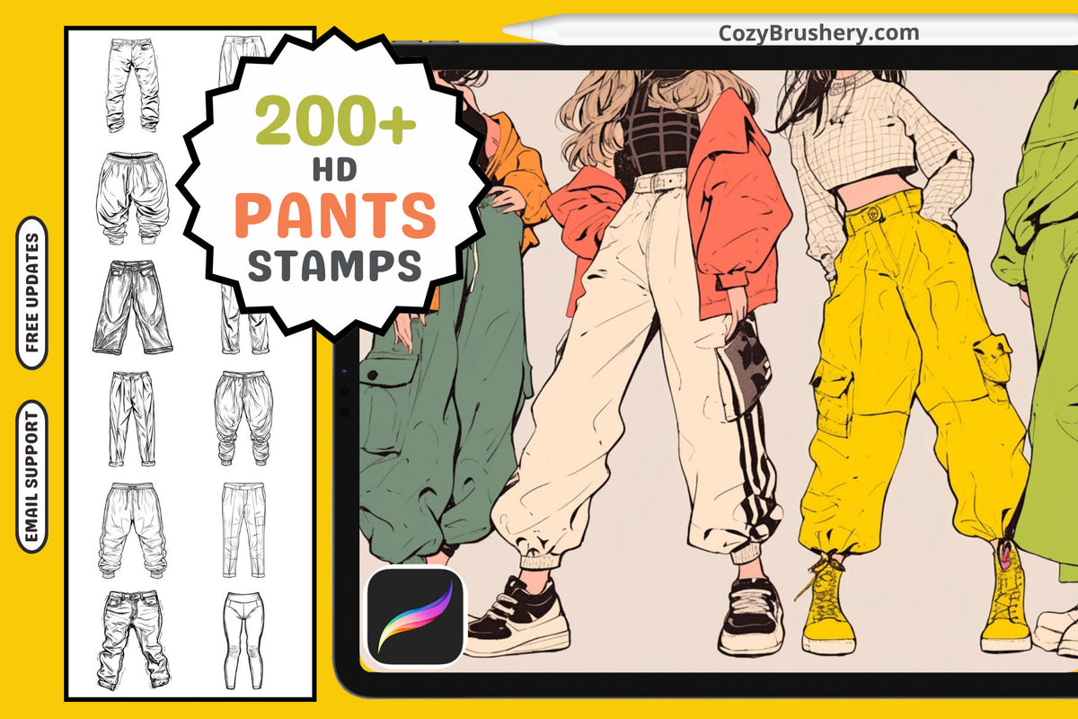 Procreate Stamps: Pants Parade Pack, 200+ Diverse Pants Stamps for Every Style, Procreate Brushes