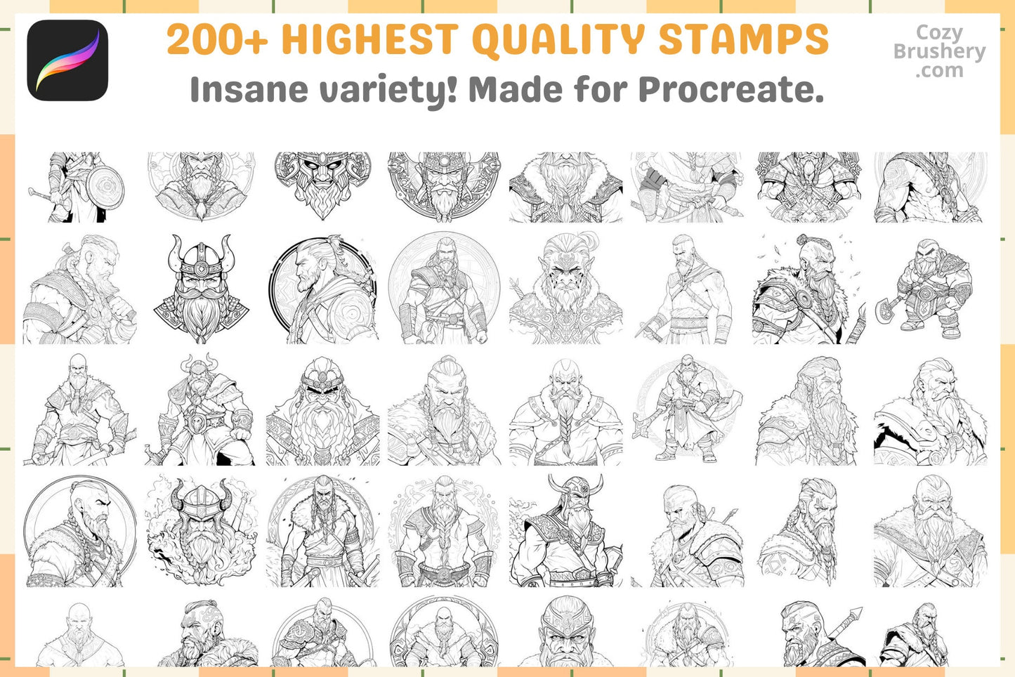 Procreate Stamps: Viking Valor Pack, 200+ Stamps for Norse Mythology Art, Warriors, and Runes