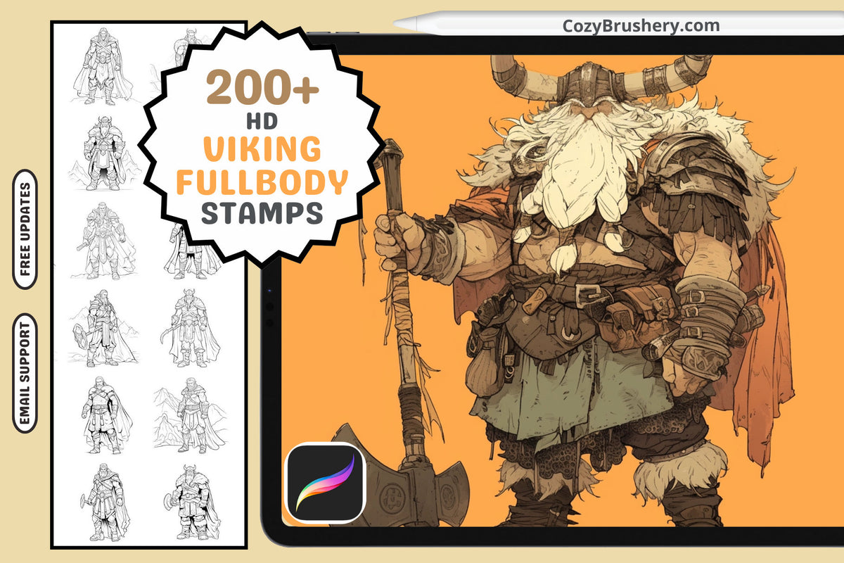 Procreate Stamps: Viking Warriors Pack, 200+ Full Body Standing Viking Stamps for Epic Creations