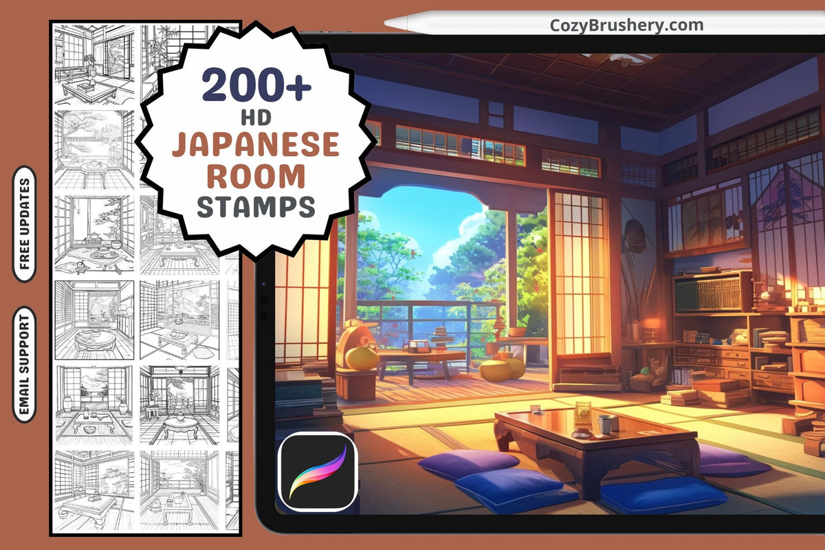 Procreate Stamps: Japanese Essence Pack, 200+ Stamps for Authentic Japanese Room Designs