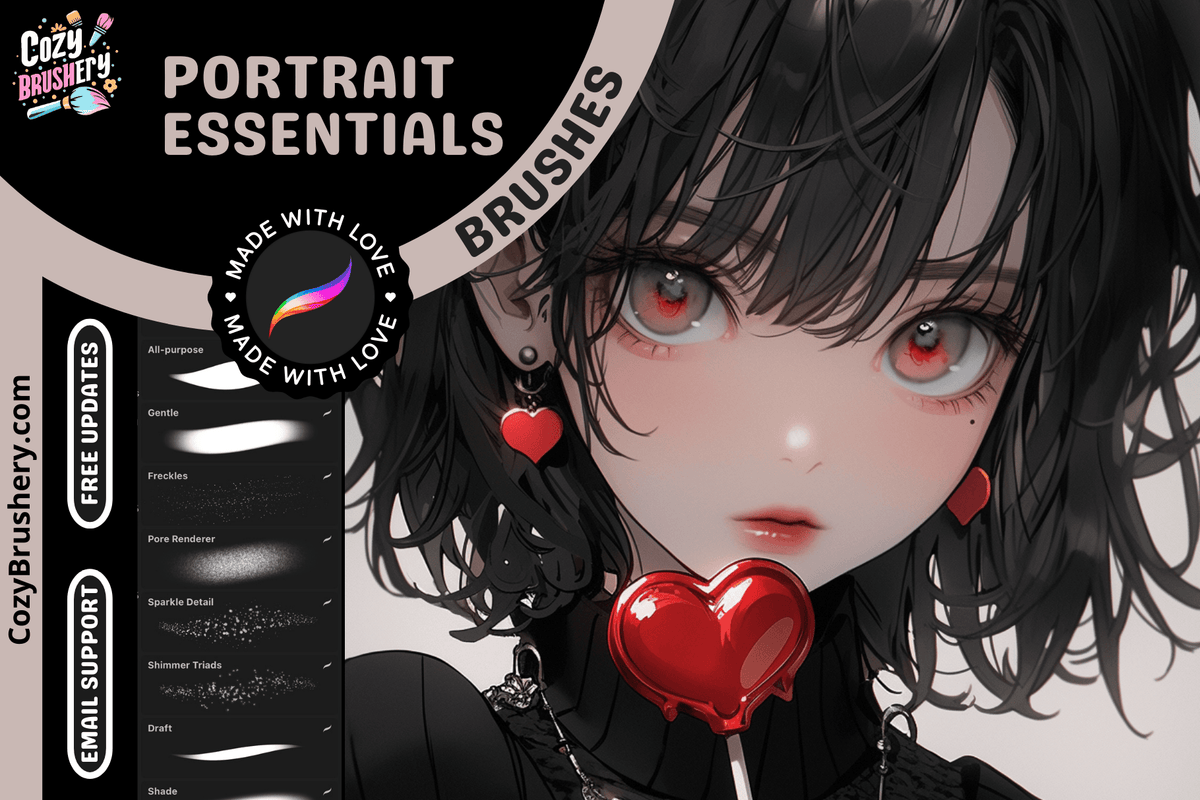 Procreate Portrait Brushes, Perfect for Anime, Manga, Comic or Realistical Illustrations, Eyes, Hair, Freckles, Skin, Blending, Easy Makeup - Cozy Brushery