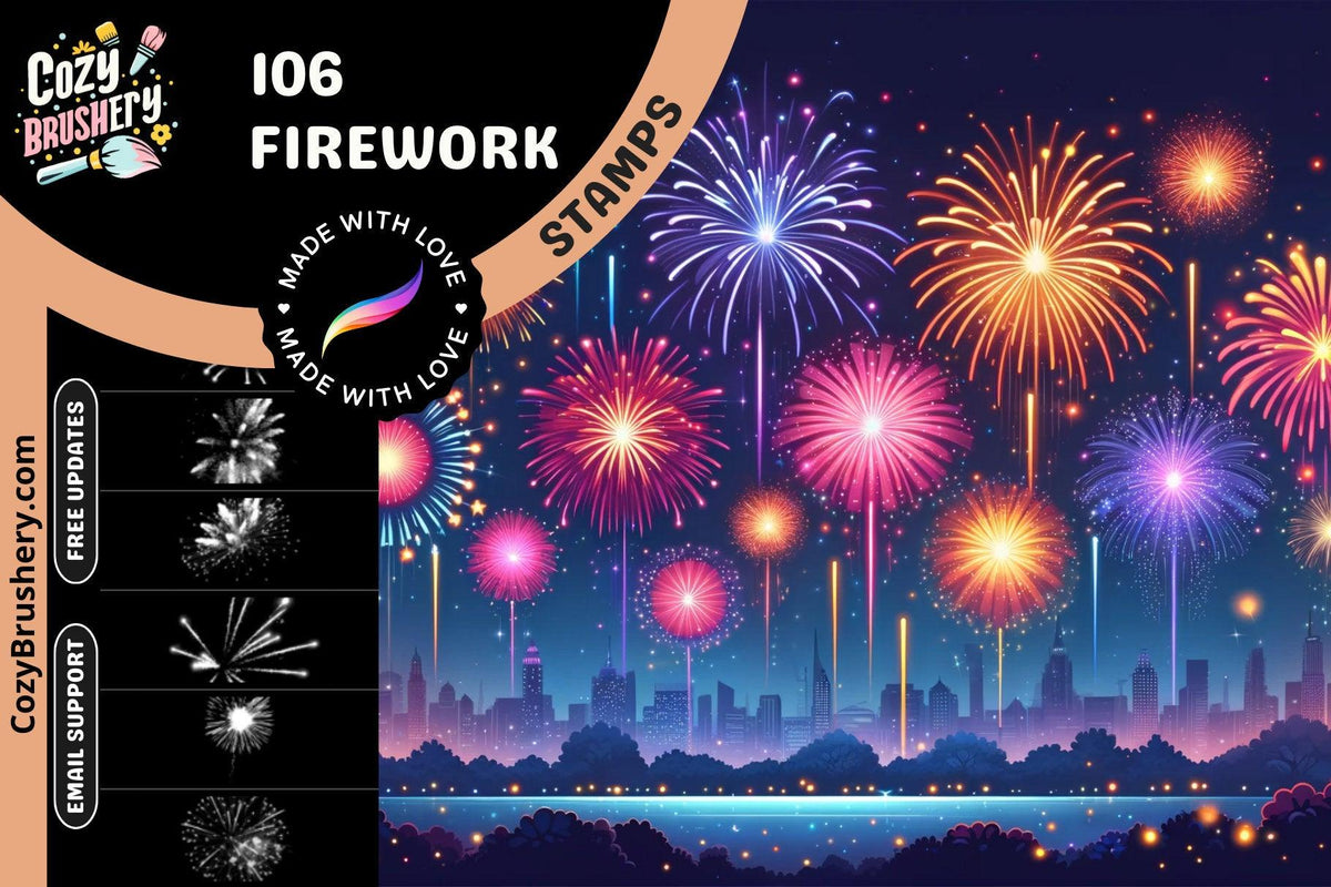 106 Fun Firework Stamps for Procreate: Colorful, Explosive Brush Pack - Cozy Brushery
