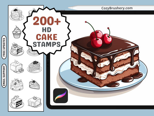 200+ Procreate Cake Brushes, All Kinds of Cakes Stamps for Delicious Art Creations, Instant Download - Cozy Brushery