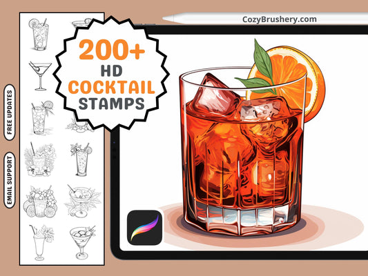 200+ Procreate Cocktail Stamps, Vibrant Drink Brushes for Procreate, Mixology Art Digital Download - Cozy Brushery