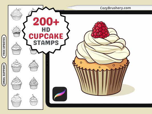 200+ Procreate Cupcake Stamps, Sweet Dessert Brushes for Delicious Digital Art, Instant Download - Cozy Brushery