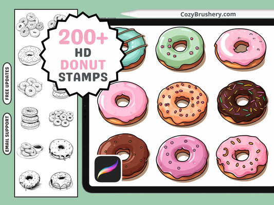 200+ Procreate Donut Stamps, Sweet Dessert Brushes for Digital Art, Creative Bakery Themes Download - Cozy Brushery