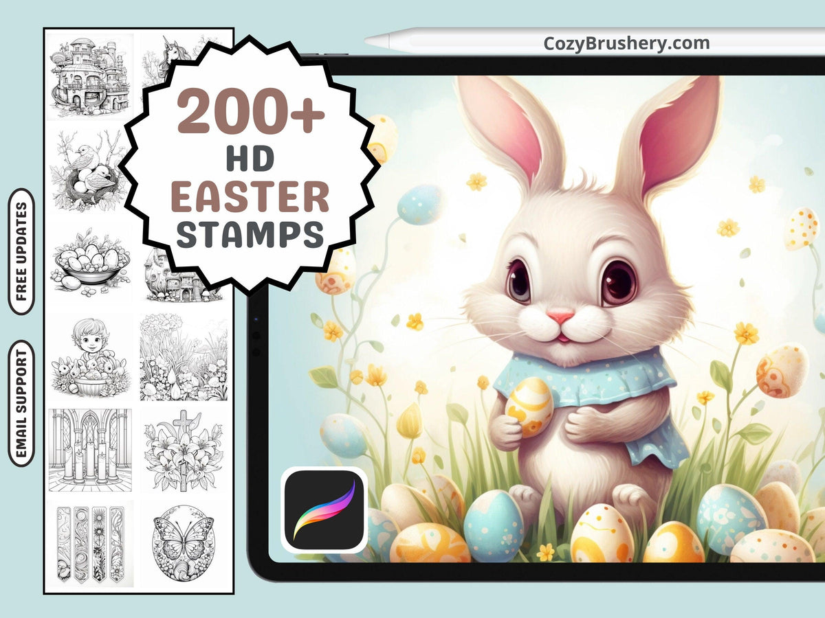 200+ Procreate Easter Themed Stamps, Festive Easter Brushes for Joyful Digital Art, Instant Download - Cozy Brushery