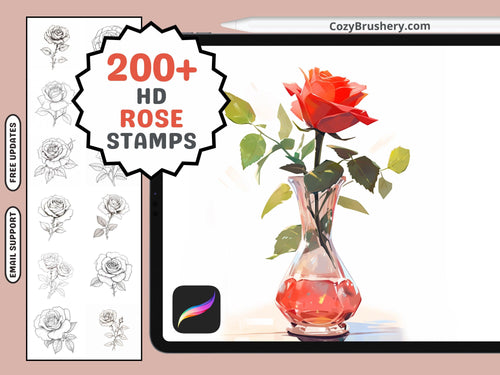 200+ Procreate Rose Stamps, Romantic Rose Brushes for Exquisite Digital Art, Instant Download - Cozy Brushery