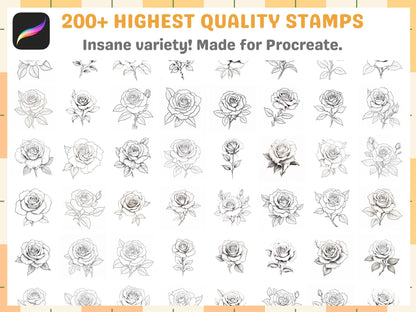 200+ Procreate Rose Stamps, Romantic Rose Brushes for Exquisite Digital Art, Instant Download - Cozy Brushery