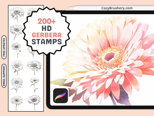 207+ Procreate Gerbera Flower Stamps, Vibrant Floral Brushes for Digital Art, Instant Digital Download - Cozy Brushery