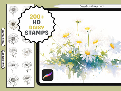 210+ Procreate Daisy Flower Stamps, Ultimate Daisy Brushes for Procreate, Floral Lineart, Instant Download - Cozy Brushery